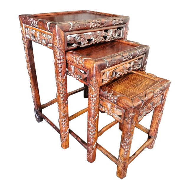 Antique Chinese Carved Nesting Tables Set of 3 Chairish