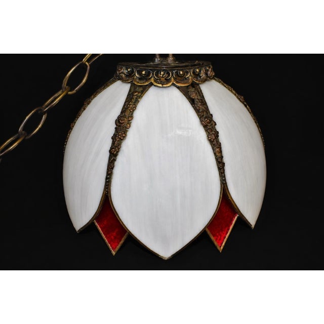 Early 20th Century Antique Snowdrop Pendant Light 100" Brass Chain Working Excellent For Sale - Image 5 of 9