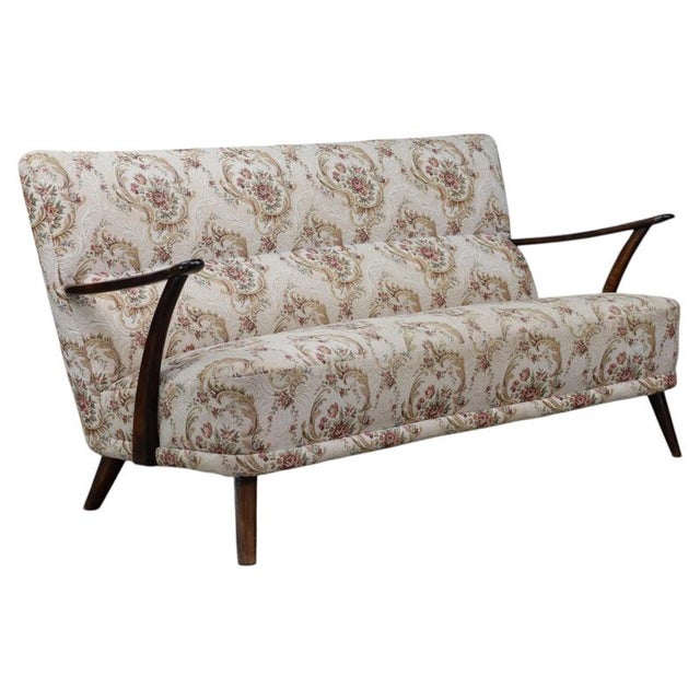 Italian Art Deco Walnut Sofa with Original Floral Upholstery, 1930s For Sale - Image 13 of 13