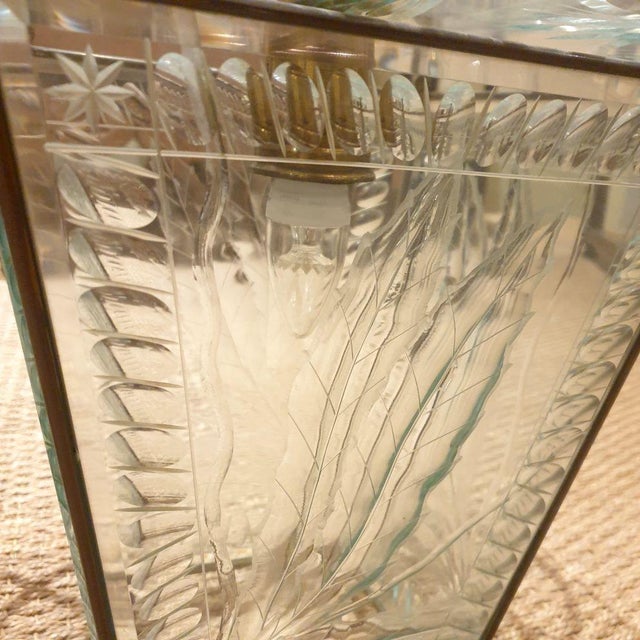 Metal 1950s Mid Century Modern Italian Green Glass Lantern For Sale - Image 7 of 9