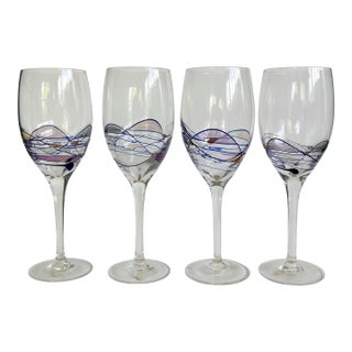 1990s Artland “Helios” Wine Glasses – Multicolor Mosaic With Gold Accents - Set of 4 For Sale