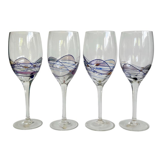 1990s Artland “Helios” Wine Glasses – Multicolor Mosaic With Gold Accents - Set of 4 For Sale
