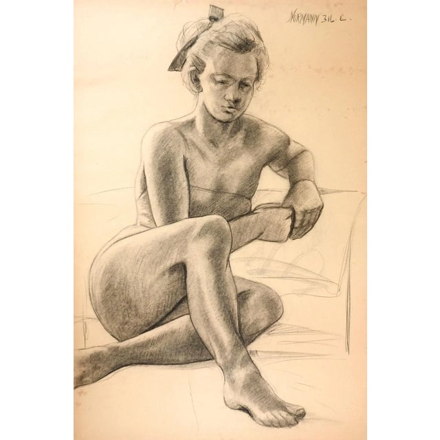 1950s Vintage Charles Normann Charcoal Female Figure Drawing For Sale - Image 5 of 5