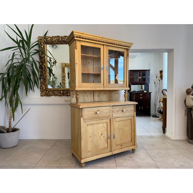 Original 2-piece Art Nouveau kitchen buffet/sideboard, natural wood. External dimensions: Height x Width x Depth 197 x 110...