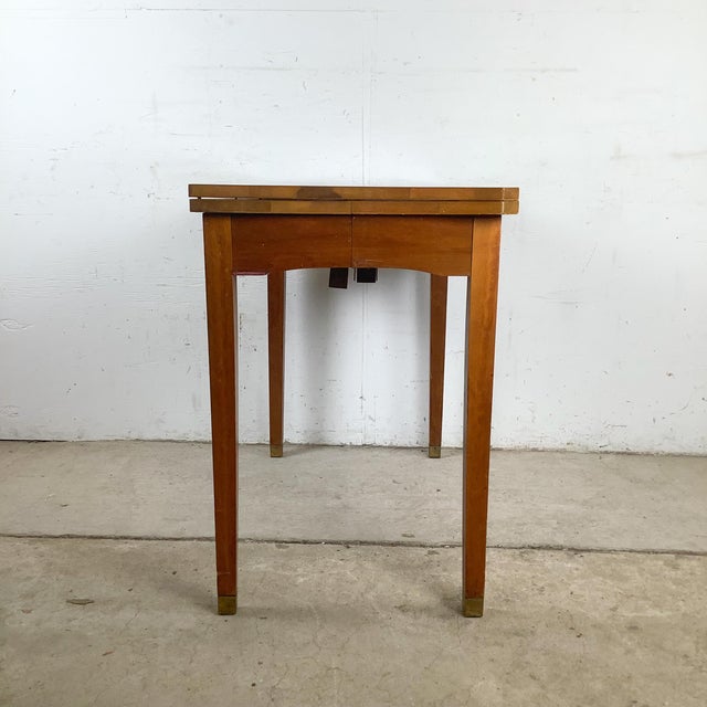 Vintage Mid-Century Console to Dining Table With Scalloped Top & Brass Sabots, 21”–78”, 1960s For Sale - Image 11 of 18