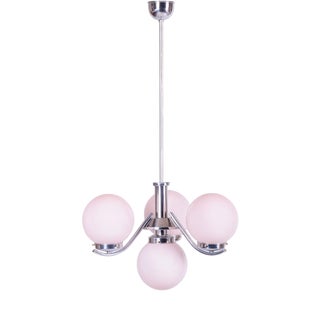 Art Deco Chandelier in Chrome-Plated Steel and Opal Glass, Czech, 1920s For Sale