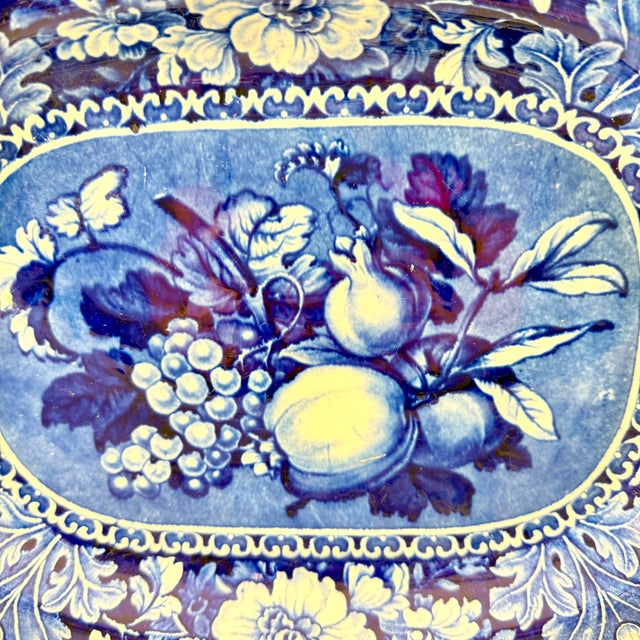 Early 19th Century Stubbs & Kent Georgian Cobalt Transferware ‘ Fruits and Flowers’ Platter, Circa 1830 For Sale - Image 5 of 16