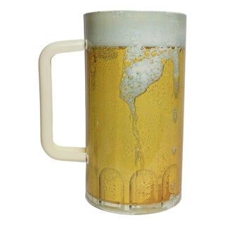 Tall Vintage Frosty Beer Mug Litho Tin Beer Mug Wastebasket / Trashcan by Cheinco Usa For Sale