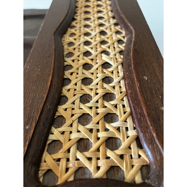 Brown 20th C. Mid-Century Modern Wooden Valet Jewelry Box With Woven Cane Top & Drawer For Sale - Image 8 of 18