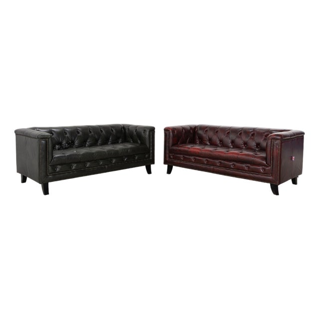 Chesterfield Three-Seater Sofas in Leather, Set of 2 For Sale