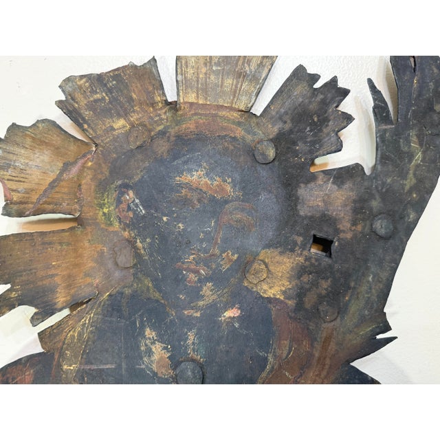 Huge Antique Hand Painted 17th Century Copper Wrought Iron Religious Sign Statue For Sale - Image 16 of 18