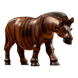 Vintage Carved Zebra Sculpture For Sale