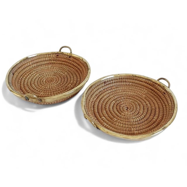 Mid-Century Italian Rattan and Brass Baskets, 1970s, Set of 2 For Sale - Image 13 of 18