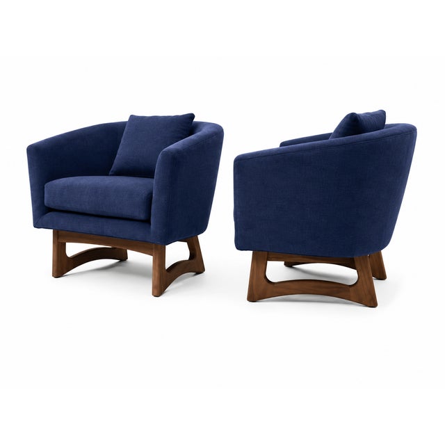 Mid-Century Club Chairs in Blue Chenille, a Pair For Sale In San Diego - Image 6 of 6
