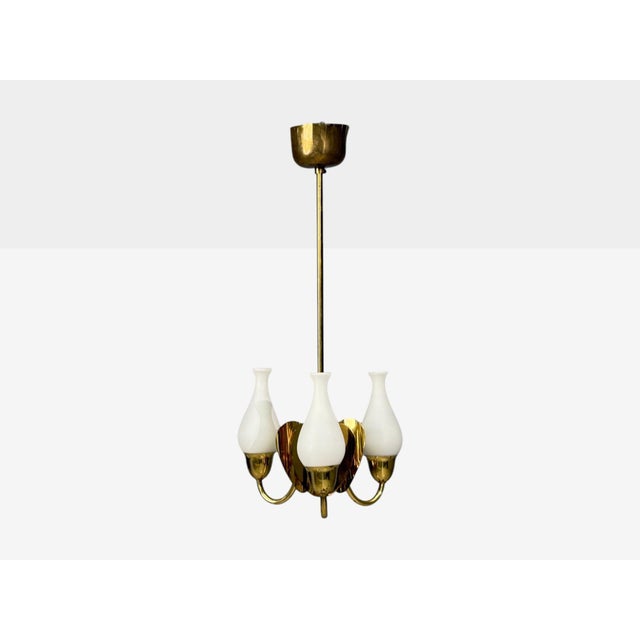 Mid-Century Modern 1950s Danish Moden, Pendant Light, Polished Brass, Opal Glass For Sale - Image 3 of 11