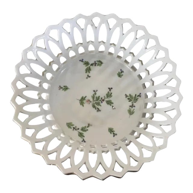 Antique Early 19th Century French Empire Porcelain Sprig Cornflower Basket or Corbeille For Sale