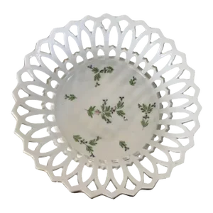 Antique Early 19th Century French Empire Porcelain Sprig Cornflower Basket or Corbeille