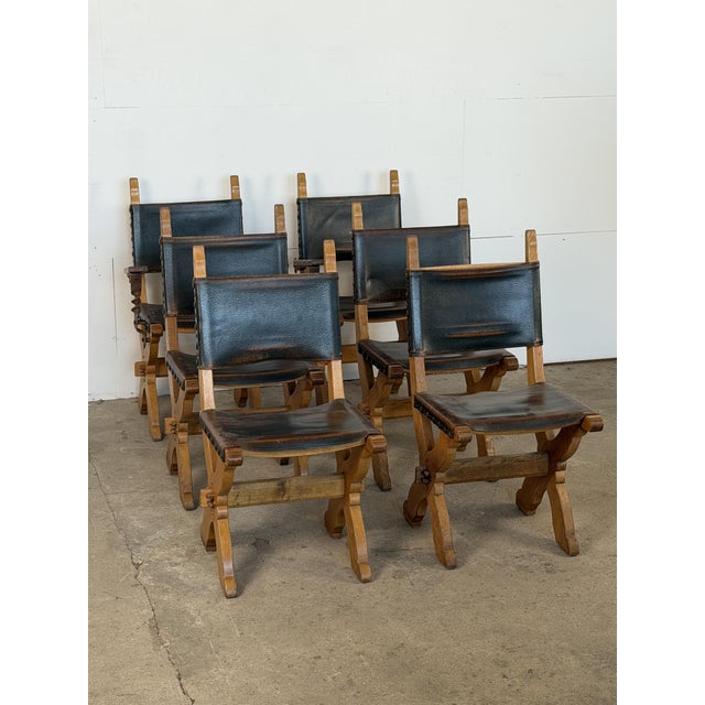Brutalist Dutch Oak and Leather X-Frame Chairs by Bram Sprij, 1960s, Set of 6 For Sale - Image 16 of 16