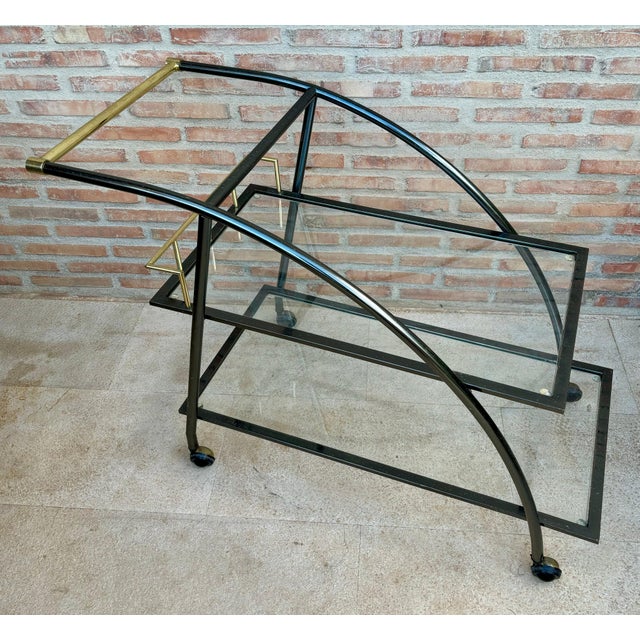 Metal Vintage Serving Bar Cart in Brass and Glass, 1980s For Sale - Image 7 of 18