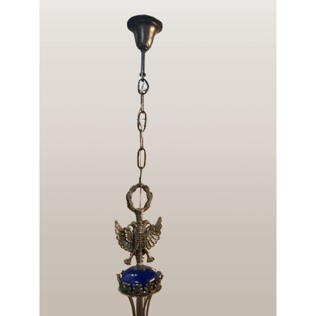 Neoclassical Five-Light Glass and Chromed Steel Chandelier by Kaiser Leuchten, 1950s For Sale - Image 10 of 11