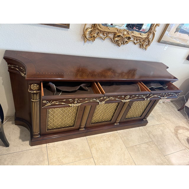 Regency Mahogany Inlaid Credenza W/Brass Grill Inset Doors For Sale - Image 15 of 18