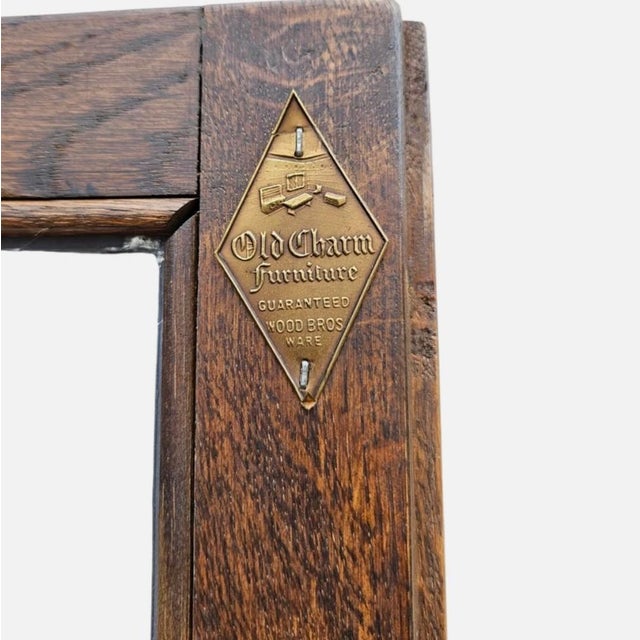 Vintage Oak Wood Bros Desk Cabinet Tudor Hutch Bookshelf Old Charm Leaded Glass For Sale - Image 11 of 16