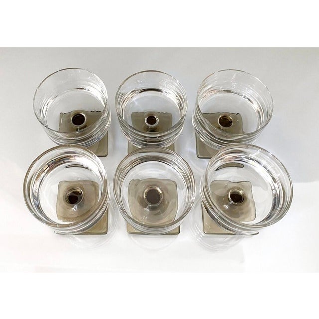 Linear Smoke Berlin Cups in 24% Lead Crystal & Square Base George Butler Jensen for Rosenthal, Set of 6, in Flawless...