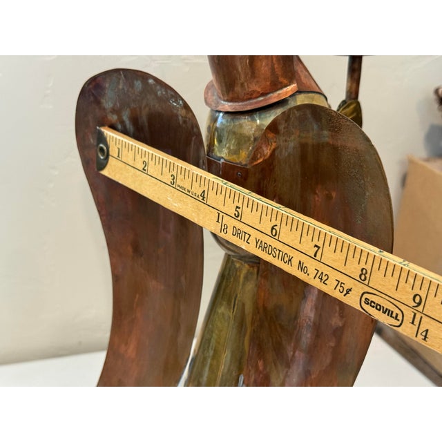 Vintage Hard-to-Find. Extra-Large 17” Tall Brass and Copper Angel Candleholder. Authentication Marked Mexico. For Sale - Image 9 of 12