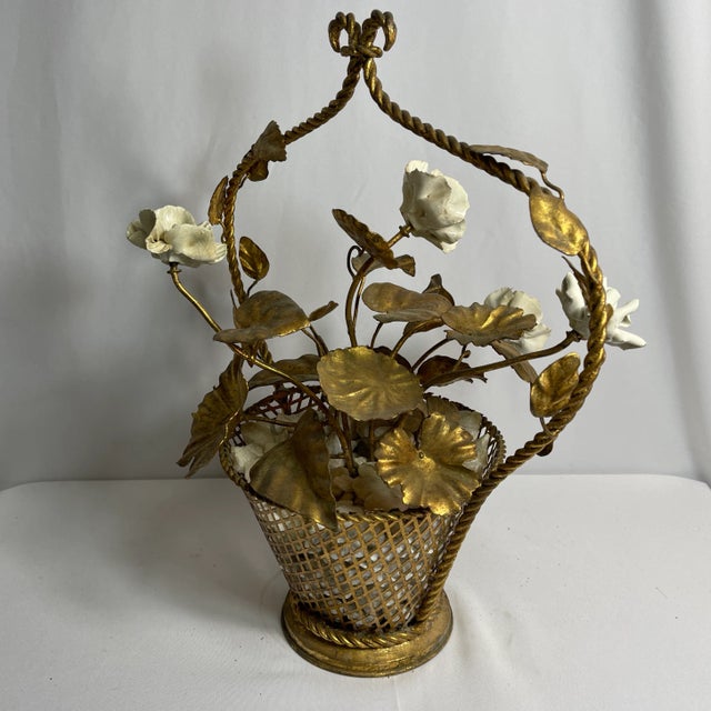 Vintage Cast Iron Floral Basket For Sale In Miami - Image 6 of 12