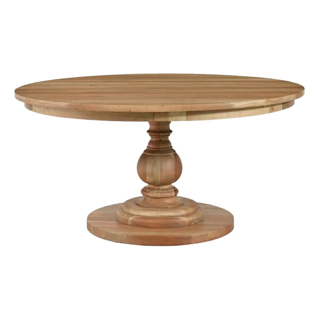 Round Pedestal Dining Table - Fruitwood Finish For Sale