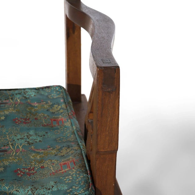 Wood Pair of Chinese Carved Hardwood Throne Armchairs With Silk Cushions Mid-20th Century For Sale - Image 7 of 12