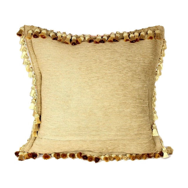 Antique French Aubusson Handwoven Needlepoint Floral Pillow Cover With Antique Tassel Fringe For Sale - Image 9 of 13