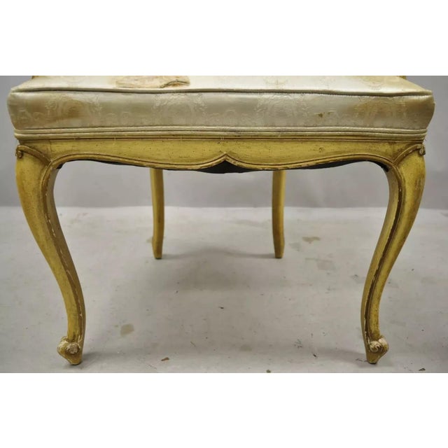 Mid 20th Century Mid 20th Century Vintage Italian Provincial French Louis XV Yellow Cane Dining Arm Chairs - Pair For Sale - Image 5 of 12