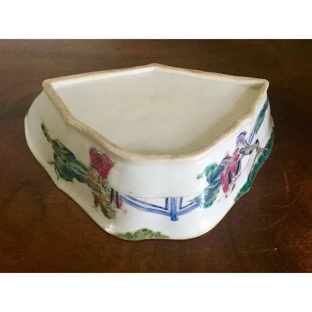 Antique 19th c. Chinese porcelain bowl in the shape of a bat. Decorated on one side with bats in orange; on the other side...