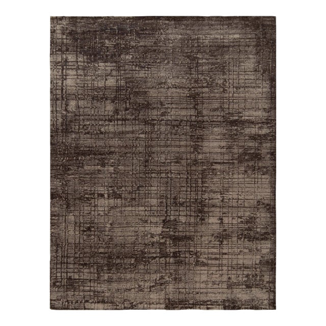 Hand-Knotted Abstract Rug in a Brown, Black Painterly Pattern by Rug & Kilim For Sale