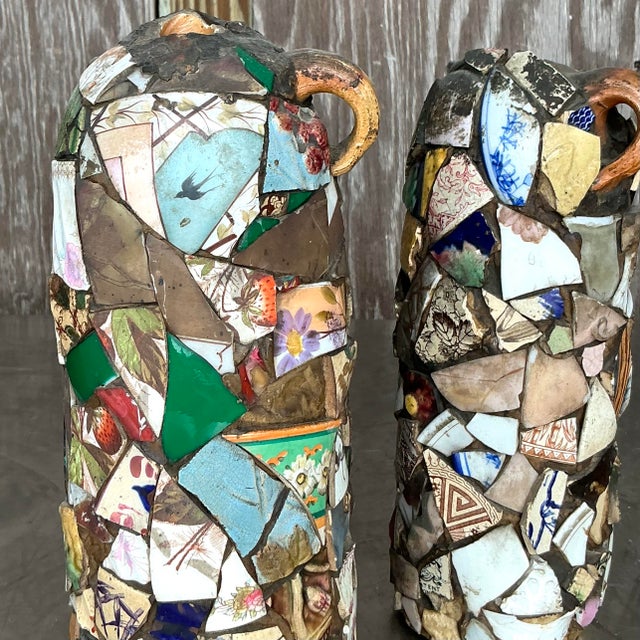 Vintage Boho Mosaic Memory Jugs - a Pair For Sale In West Palm - Image 6 of 7