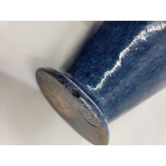 1970s Vase in French Blue Enamelled Stoneware from Accolay, 1970s For Sale - Image 5 of 10