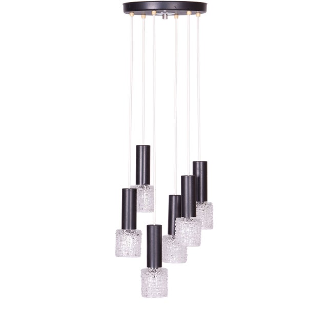 Mid-Century Chandelier in Steel by Elektroinstala Jílové, Czech, 1960s For Sale
