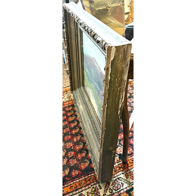 Blue Mid Century Oil Painting in an Antique Gilt Wood Gesso Frame, Signed and Dated For Sale - Image 8 of 8