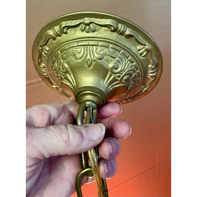 Metal Mid 20th Century Cranberry Opalescent Cased Glass Hanging Pendant Ceiling Light Fixture For Sale - Image 7 of 12