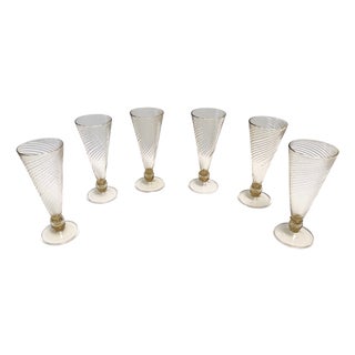 Vintage Amber Murano Drinking Glasses by Vittorio Zecchin, 1930s, Set of 6 For Sale