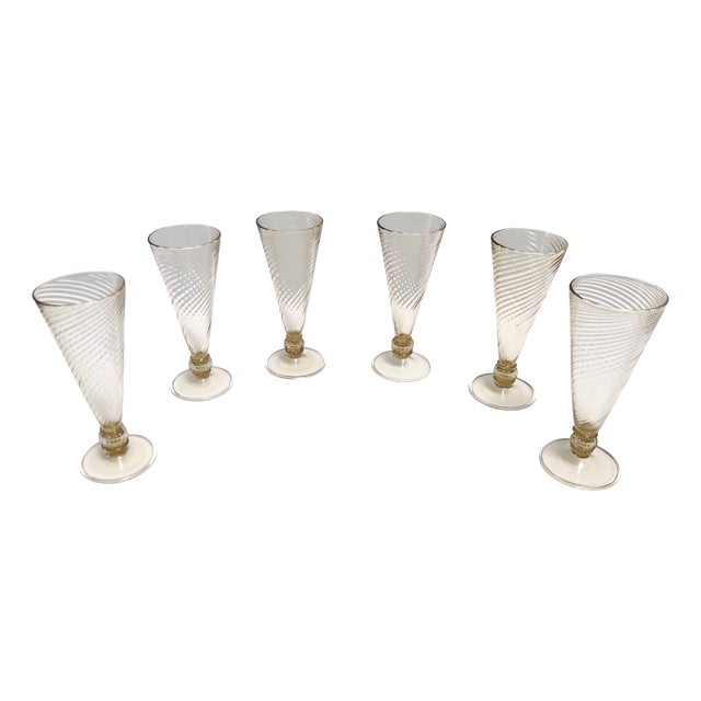 Vintage Amber Murano Drinking Glasses by Vittorio Zecchin, 1930s, Set of 6 For Sale