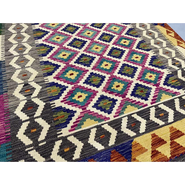 4'2" X 5'10" Multicolor Afghan Chobi Geometric Wool Flatweave Kilim Rug For Sale - Image 12 of 16