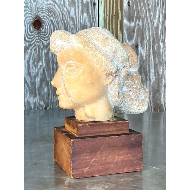 Mid 20th Century Mid 20th Century Vintage Boho Carved Stone Bust of Woman Sculpture For Sale - Image 5 of 8