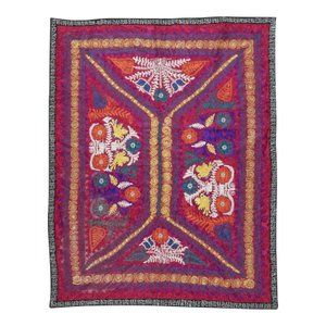 4.6x5.8 Ft Embroidered Silk & Cotton Wall Hanging. Red Bed Cover. New Tablecloth