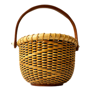 Vintage Signed Nantucket Lighthouse Basket – Handcrafted With Bone Handle & Geometric Pattern