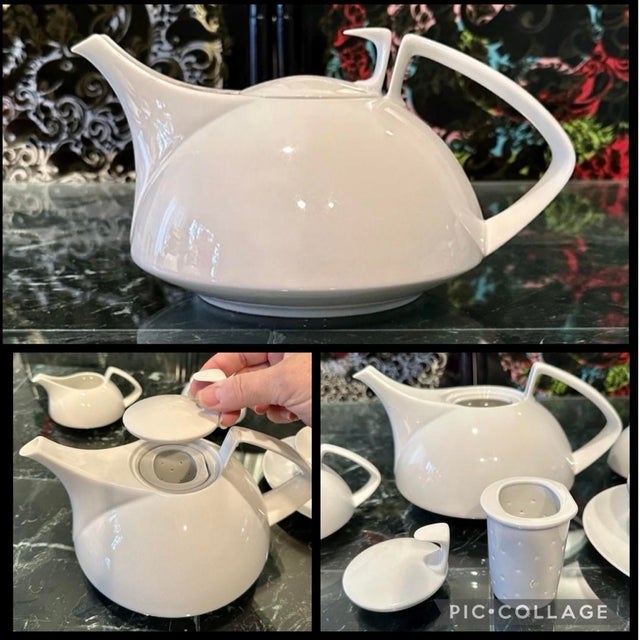 White Vintage 1980s Rosenthal Tac Tea Set Walter Gropius Bauhaus White Porcelain Teapot Cups Saucers - 22 pcs For Sale - Image 8 of 10