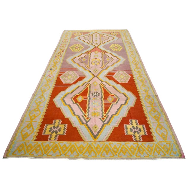 Textile 1960s Vintage Rug, Handmade Large Runner, Turkish Kilim Rug - 6′6″ X 14′8″ For Sale - Image 7 of 11