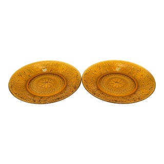 1960s Indiana Sandwich Glass Tiara Amber 2pc Set Dinner Plates For Sale