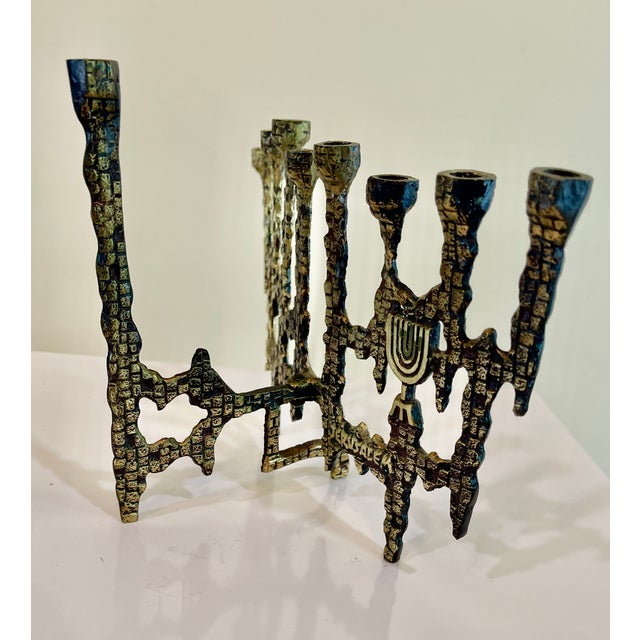 1960s Mid Century Brutalist Brass Menorah For Sale - Image 5 of 12